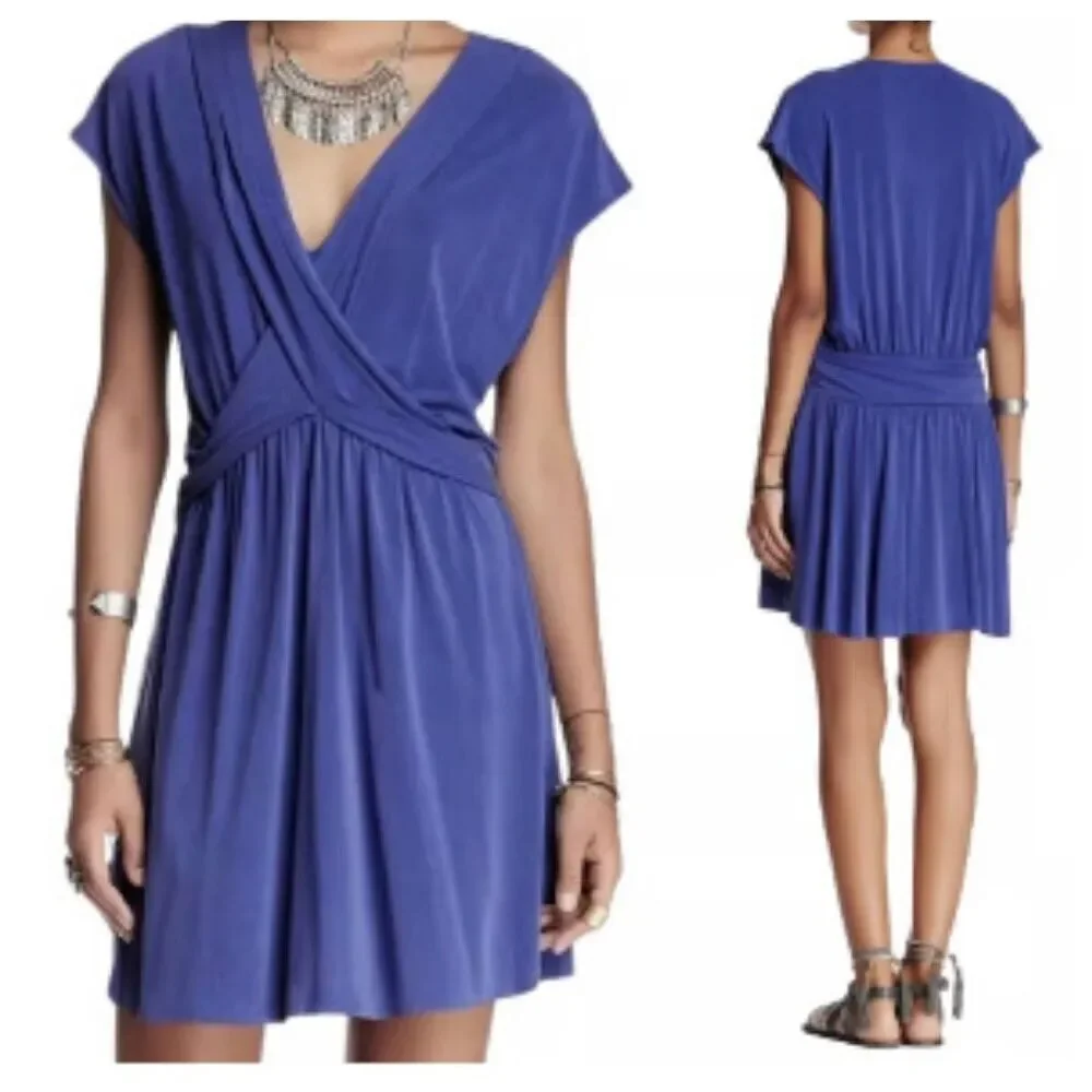 Free People Cupro Mini Dress Women's Small Blue Sleeveless V-Neck size xs